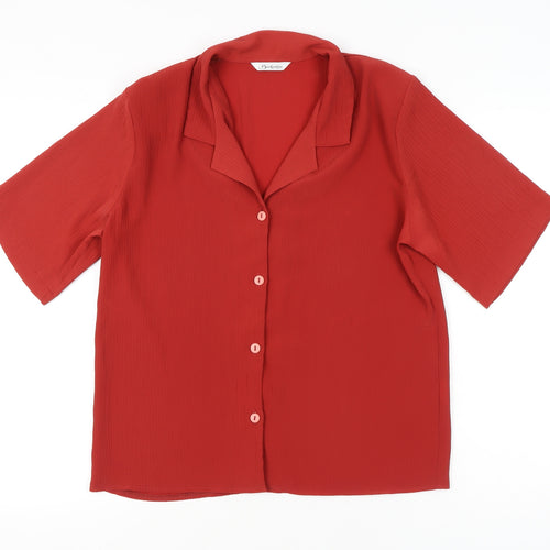 Berkertex Women Red Size 14 Button-Up Collared Short Sleeve Shirt