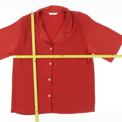 Berkertex Women Red Size 14 Button-Up Collared Short Sleeve Shirt