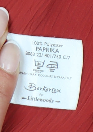 Berkertex Women Red Size 14 Button-Up Collared Short Sleeve Shirt