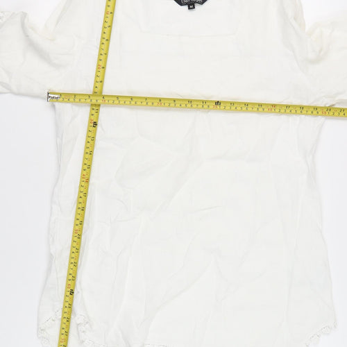 Ellen Reyes Women’s White Cotton Tunic Blouse M Boho Crochet 3/4 Sleeve
