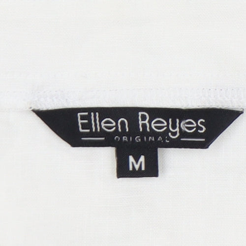 Ellen Reyes Women’s White Cotton Tunic Blouse M Boho Crochet 3/4 Sleeve