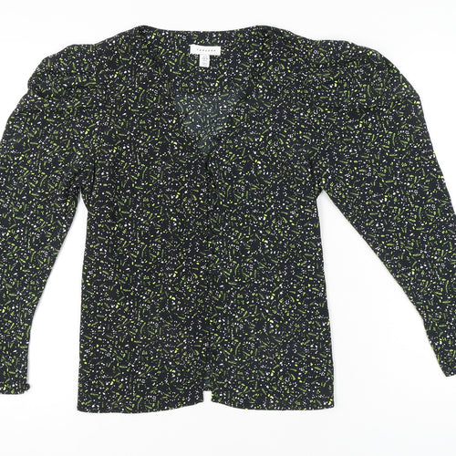 Topshop Women’s Black Floral Wrap Blouse UK 10 Puff Sleeve V-Neck