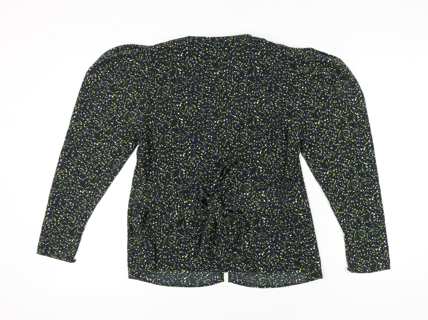 Topshop Women’s Black Floral Wrap Blouse UK 10 Puff Sleeve V-Neck