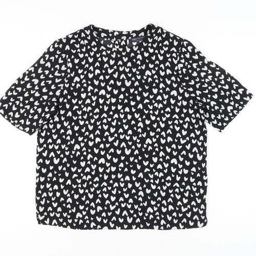 Marks and Spencer Womens Black Heart Print Blouse Size 10
