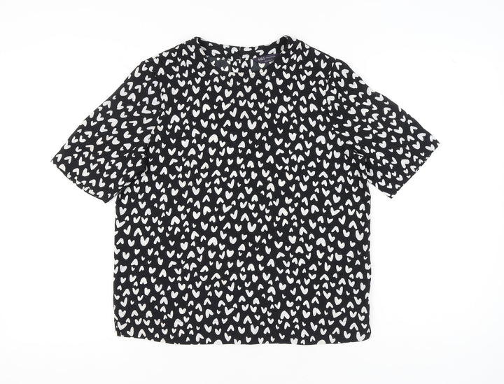 Marks and Spencer Womens Black Heart Print Blouse Size 10