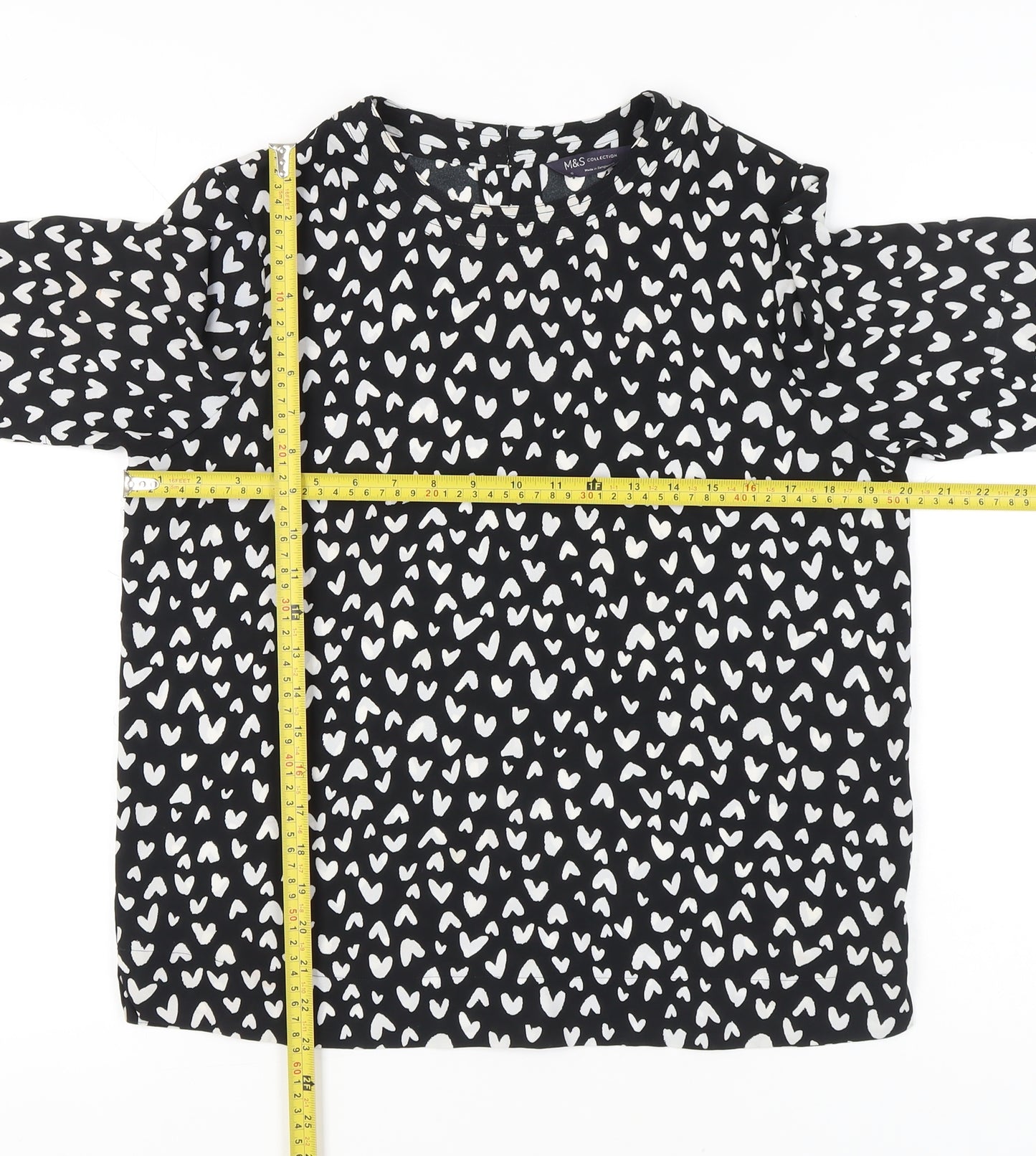 Marks and Spencer Womens Black Heart Print Blouse Size 10