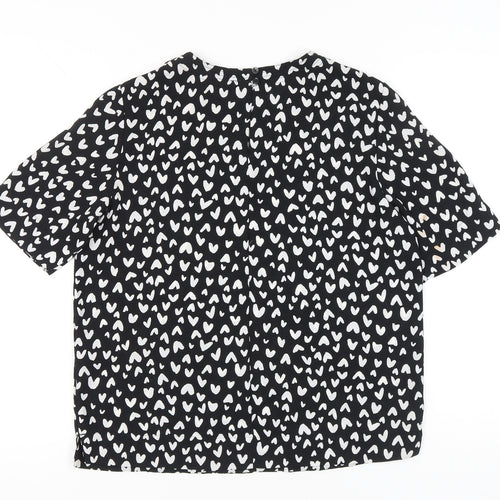 Marks and Spencer Womens Black Heart Print Blouse Size 10
