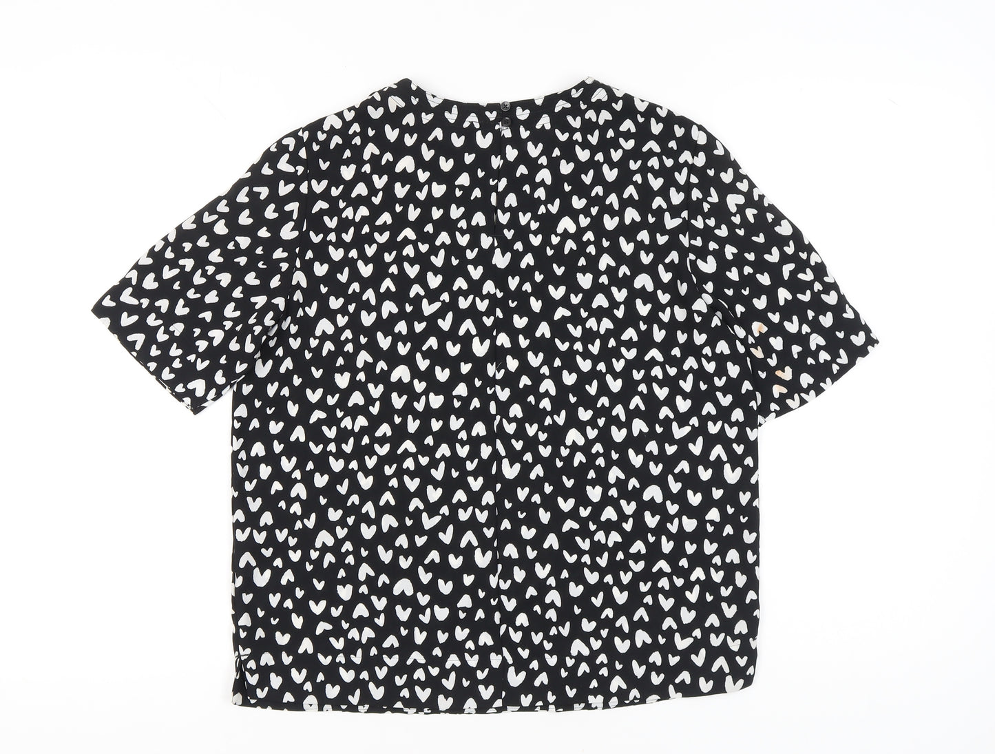 Marks and Spencer Womens Black Heart Print Blouse Size 10
