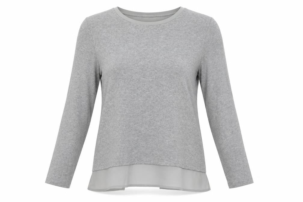 Front view of Warehouse women’s grey, size UK 8, tunic blouse long sleeve work casual
