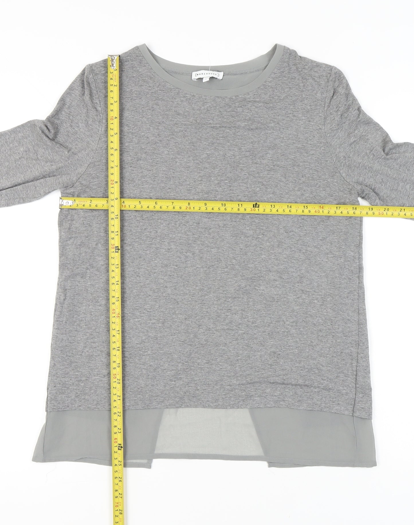 Warehouse Womens Grey Size 8 Tunic Blouse Long Sleeve Work Casual