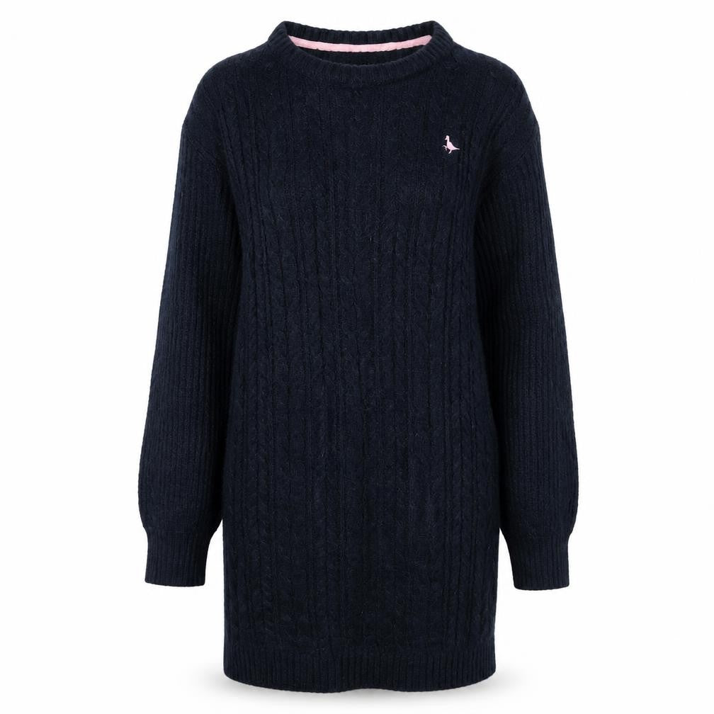 Front view of Jack Wills Teens Blue Cable-Knit jumper, size 14, Crew Neck