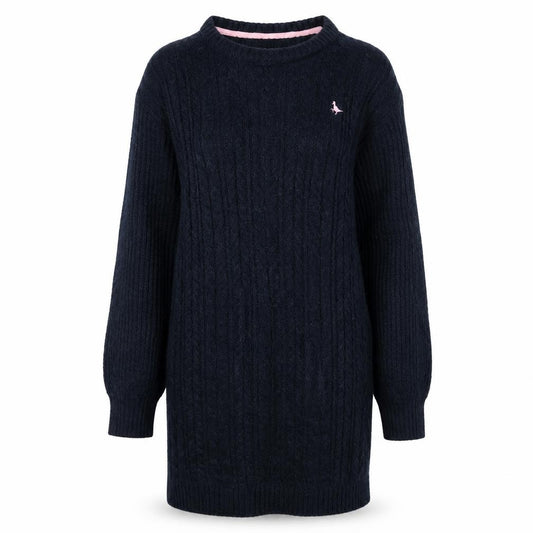 Front view of Jack Wills Teens Blue Cable-Knit jumper, size 14, Crew Neck