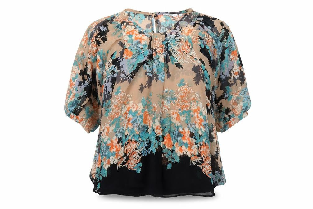 Front view of New Look Women’s Multicoloured Floral Chiffon Blouse, size UK 8
