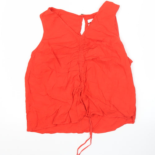 Marks and Spencer Women Red Size 16 Linen Blend Sleeveless Tunic Blouse