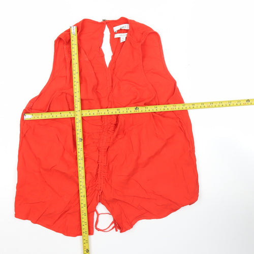 Marks and Spencer Women Red Size 16 Linen Blend Sleeveless Tunic Blouse