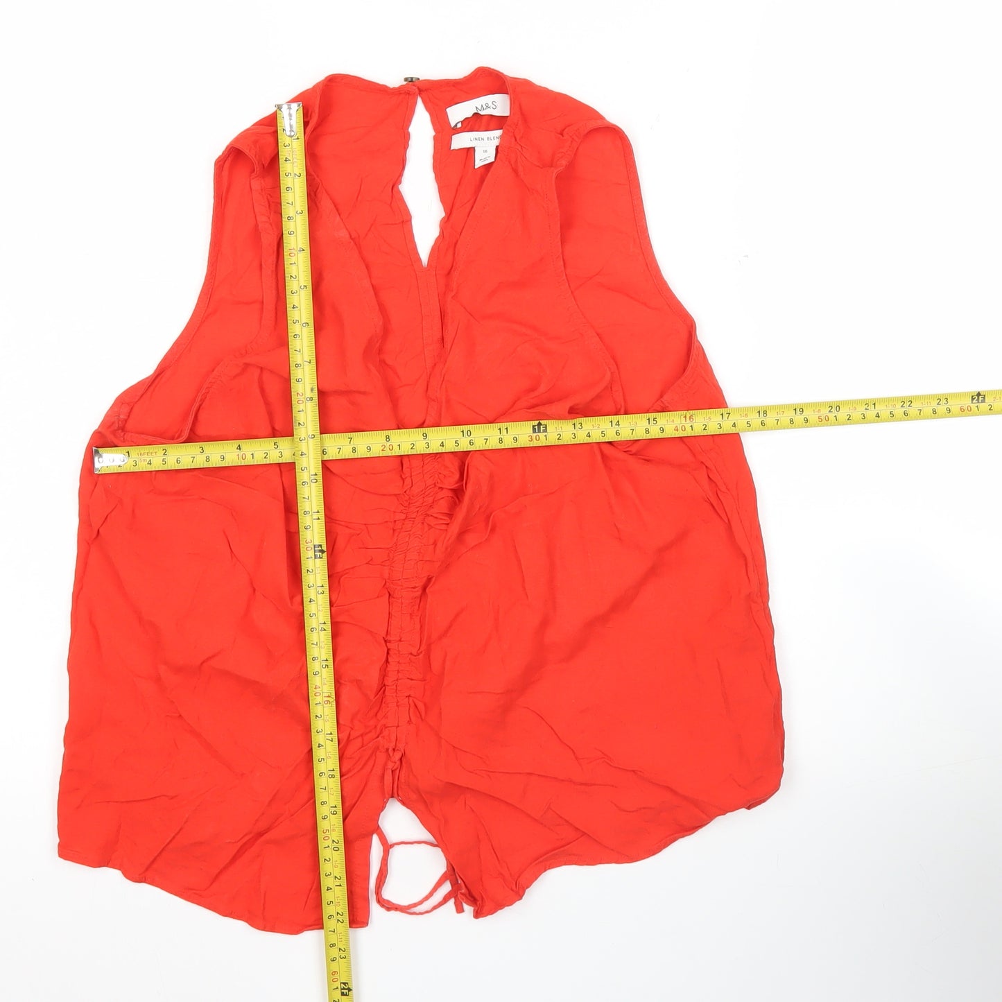 Marks and Spencer Women Red Size 16 Linen Blend Sleeveless Tunic Blouse