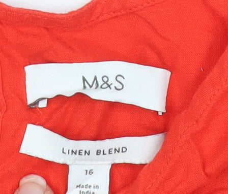 Marks and Spencer Women Red Size 16 Linen Blend Sleeveless Tunic Blouse