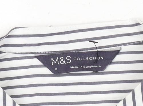 Marks and Spencer Women’s White Striped Tunic Blouse Size 8 Cotton