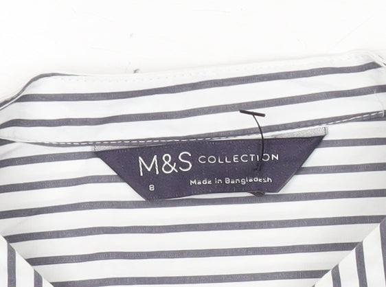 Marks and Spencer Women’s White Striped Tunic Blouse Size 8 Cotton
