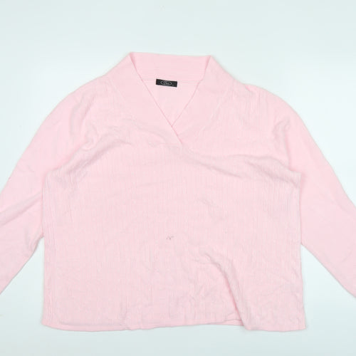 Bm Womens Pink V-Neck Cable Knit Acrylic Pullover Jumper L