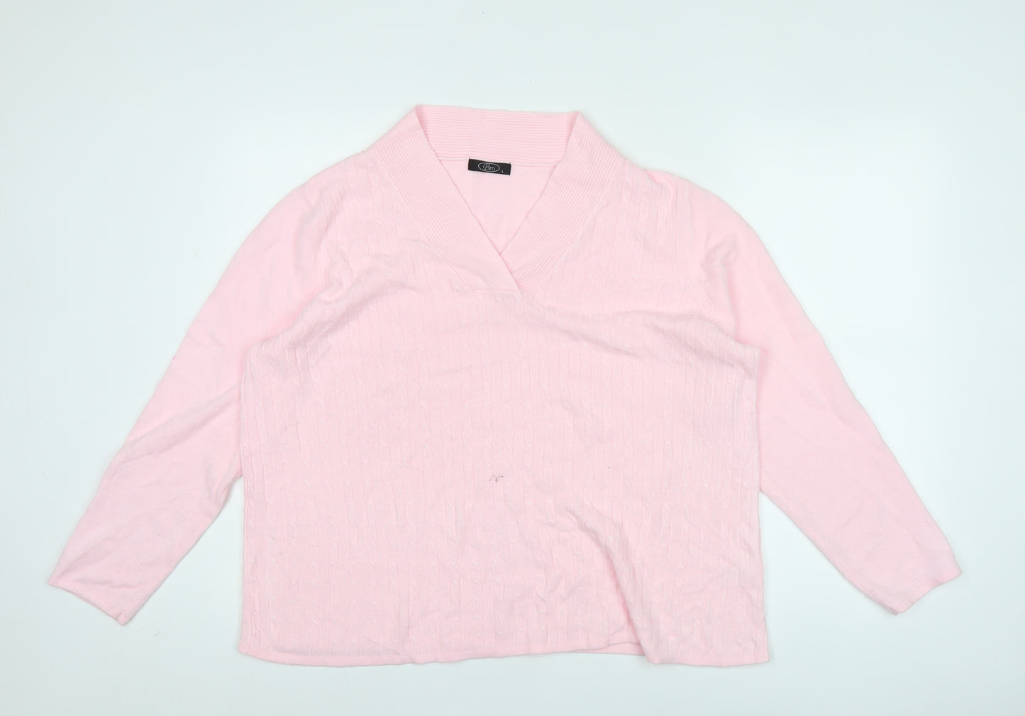 Bm Womens Pink V-Neck Cable Knit Acrylic Pullover Jumper L