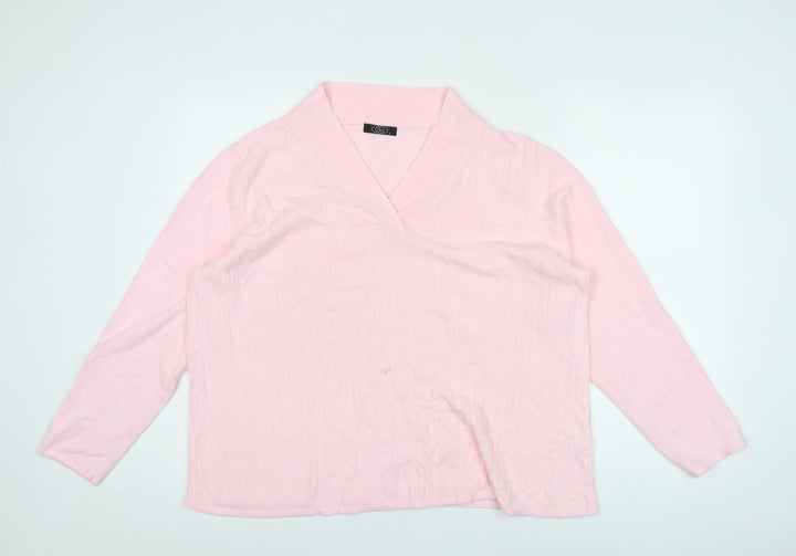 Bm Womens Pink V-Neck Cable Knit Acrylic Pullover Jumper L