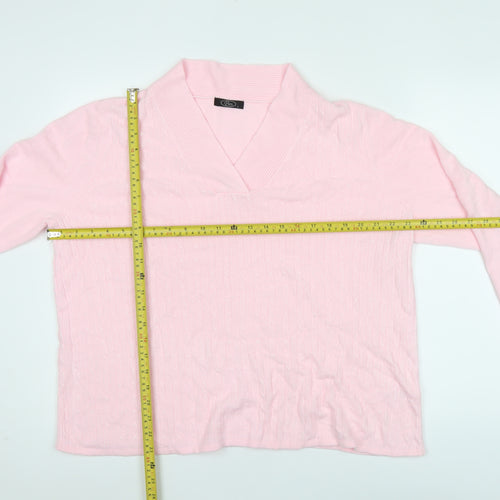 Bm Womens Pink V-Neck Cable Knit Acrylic Pullover Jumper L