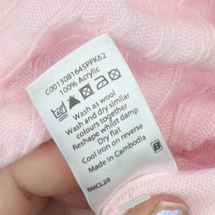 Bm Womens Pink V-Neck Cable Knit Acrylic Pullover Jumper L