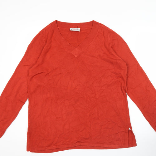 BHS Womens Red V-Neck Jumper Size 16 Acrylic Knit Long Sleeve