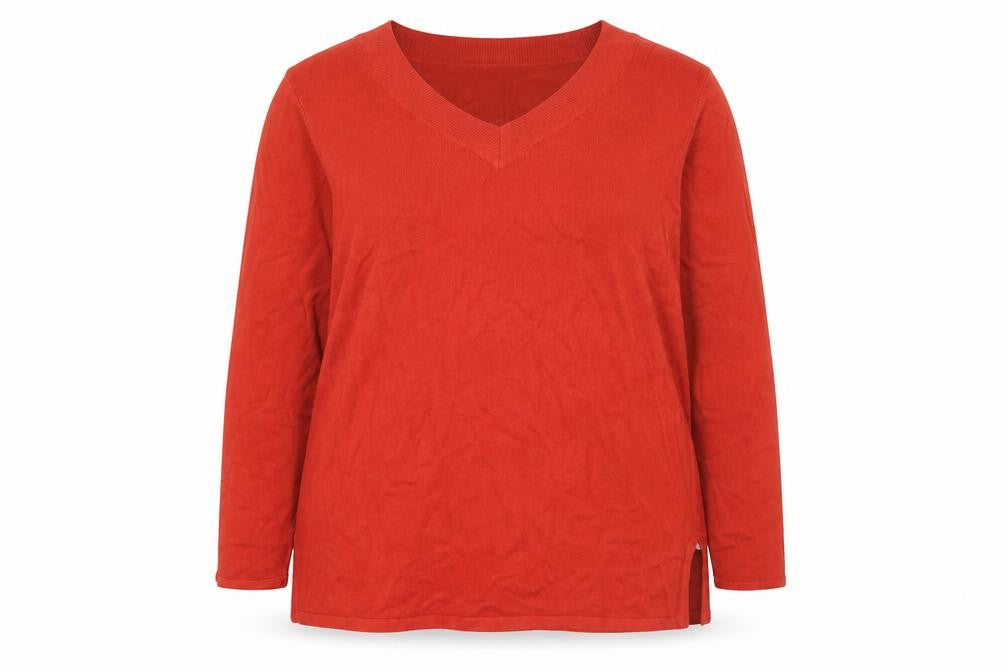 BHS Womens Red V-Neck Jumper Size 16 Acrylic Knit Long Sleeve