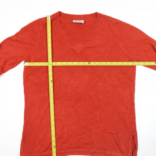 BHS Womens Red V-Neck Jumper Size 16 Acrylic Knit Long Sleeve