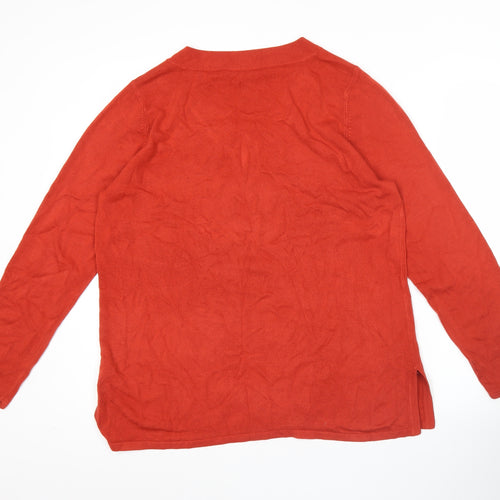 BHS Womens Red V-Neck Jumper Size 16 Acrylic Knit Long Sleeve