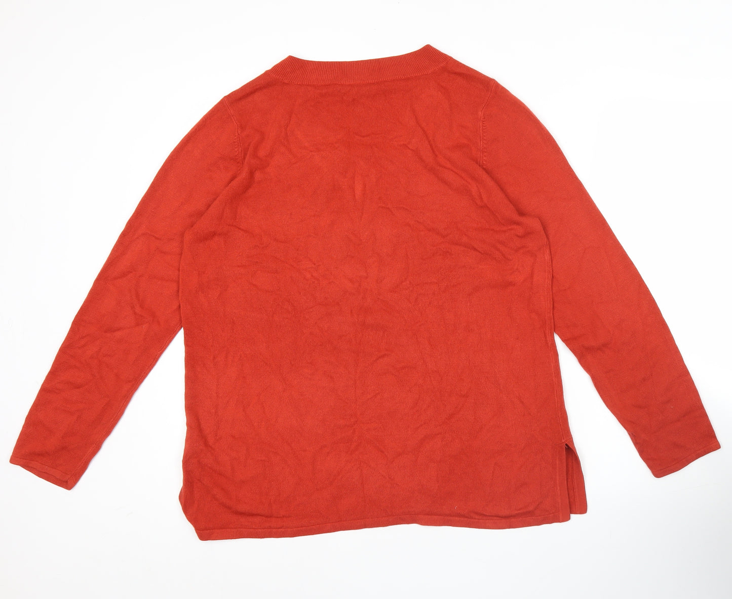 BHS Womens Red V-Neck Jumper Size 16 Acrylic Knit Long Sleeve