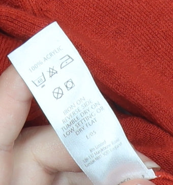 BHS Womens Red V-Neck Jumper Size 16 Acrylic Knit Long Sleeve