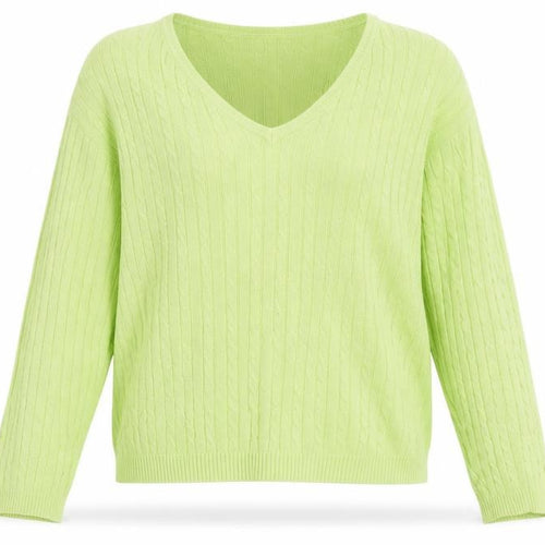 Bill Blass Womens Green Cotton V-Neck Cable Knit Jumper Size S
