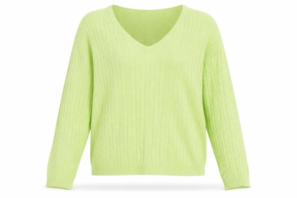 Bill Blass Womens Green Cotton V-Neck Cable Knit Jumper Size S