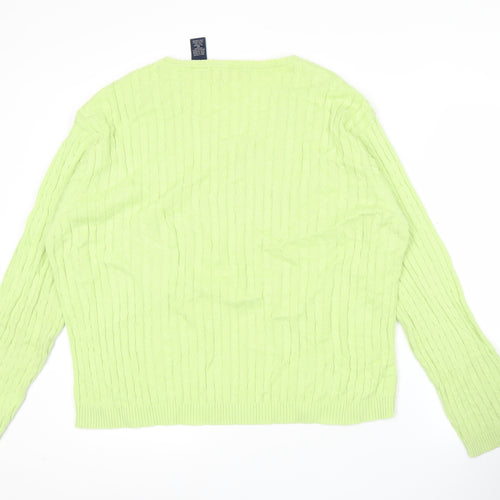 Bill Blass Womens Green Cotton V-Neck Cable Knit Jumper Size S