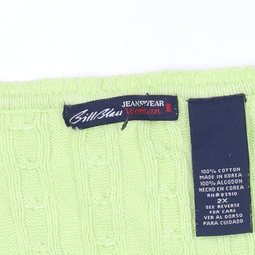 Bill Blass Womens Green Cotton V-Neck Cable Knit Jumper Size S