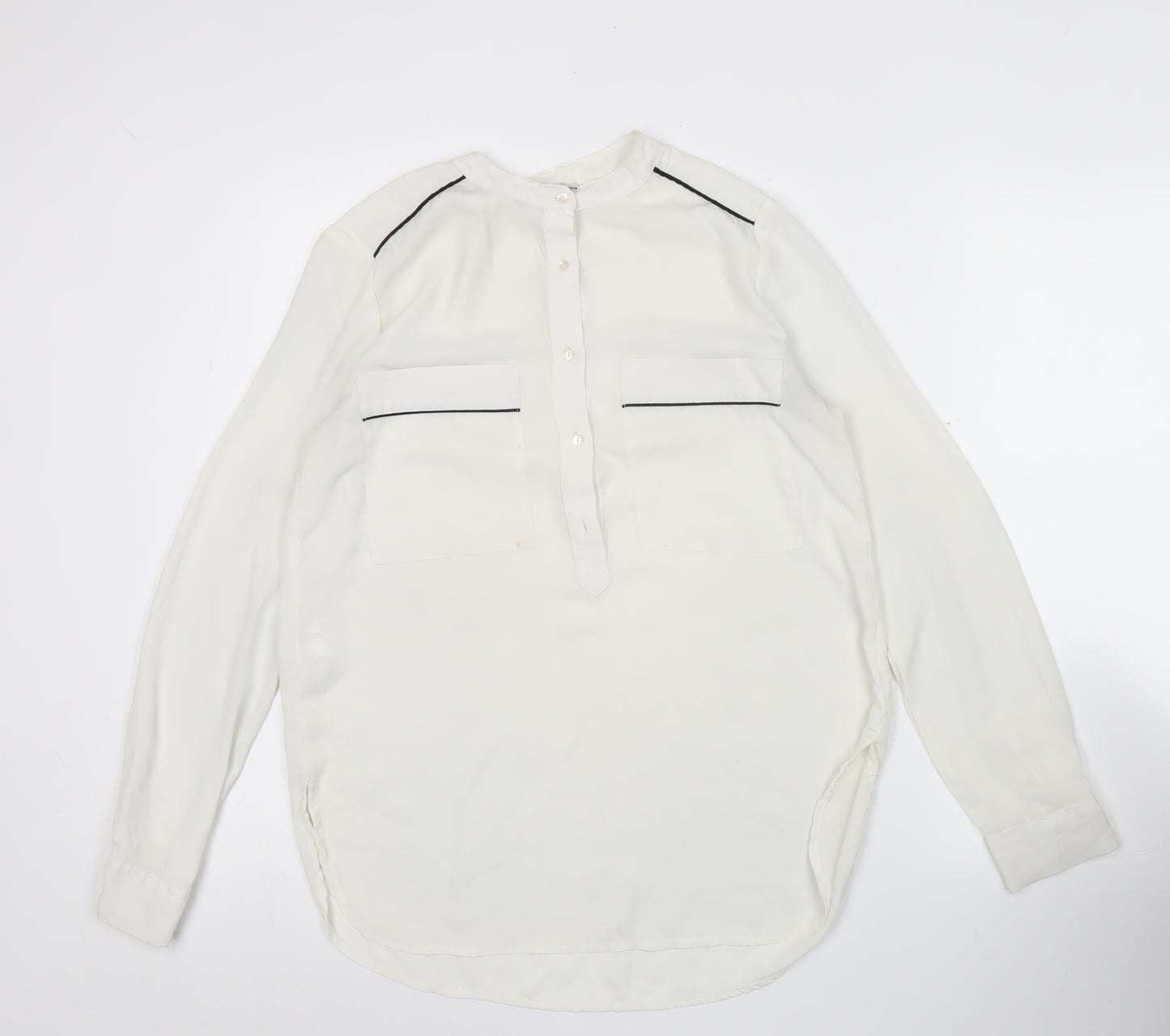 Mango Women Ivory XS Long Sleeve Tunic Blouse Lightweight Workwear