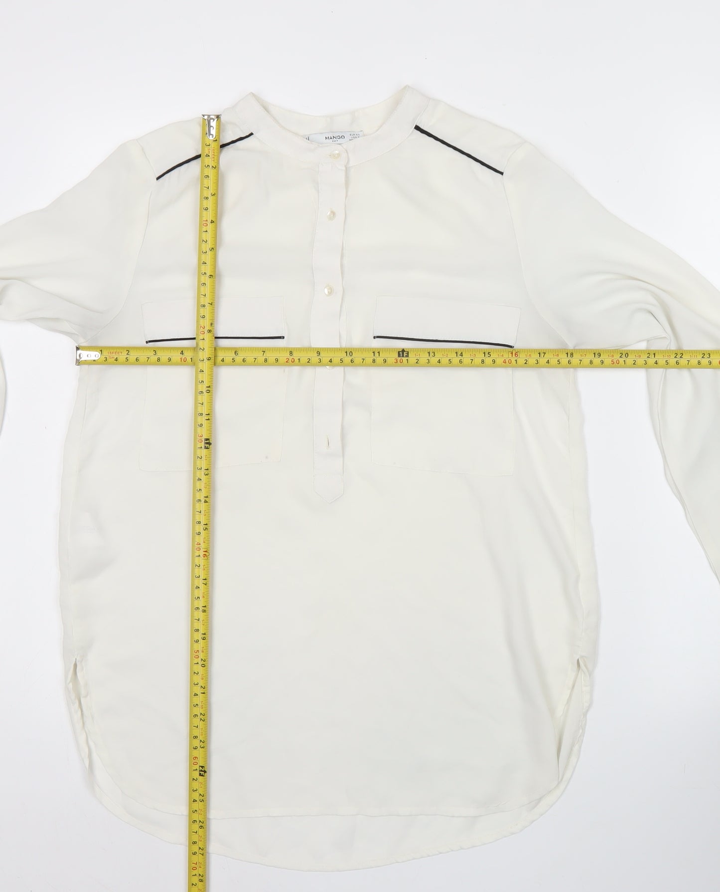 Mango Women Ivory XS Long Sleeve Tunic Blouse Lightweight Workwear