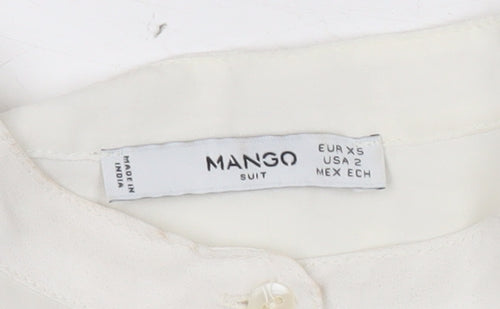 Mango Women Ivory XS Long Sleeve Tunic Blouse Lightweight Workwear