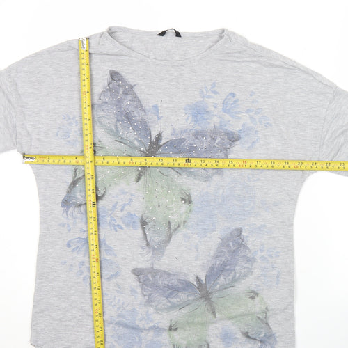 Roman Women’s Grey Butterfly Rhinestone Long Sleeve T-Shirt Size 10