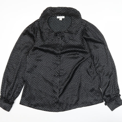 Topshop Women’s Black Polka Dot Blouse UK 10 Long Sleeve