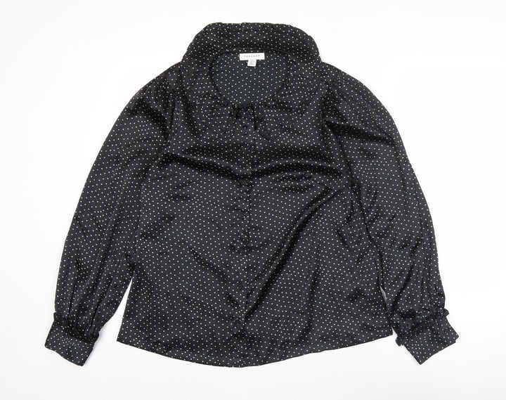 Topshop Women’s Black Polka Dot Blouse UK 10 Long Sleeve