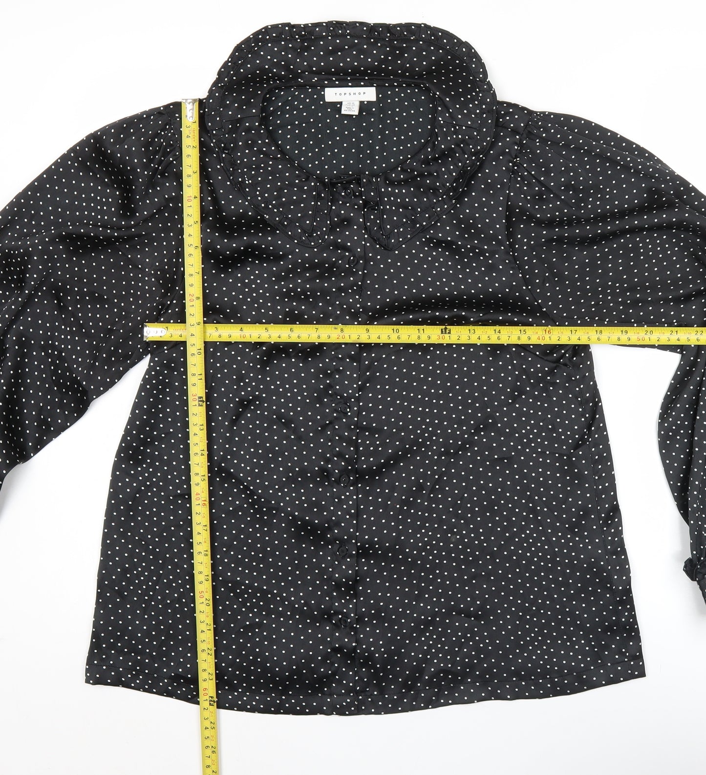 Topshop Women’s Black Polka Dot Blouse UK 10 Long Sleeve