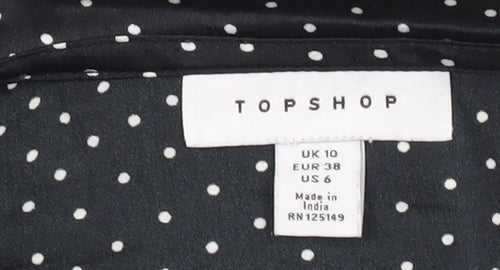 Topshop Women’s Black Polka Dot Blouse UK 10 Long Sleeve