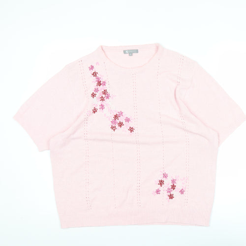 Mia Moda Womens Pink Floral Embroidered Pullover Jumper XL