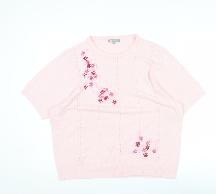 Mia Moda Womens Pink Floral Embroidered Pullover Jumper XL