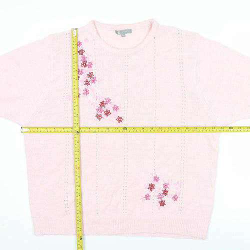 Mia Moda Womens Pink Floral Embroidered Pullover Jumper XL
