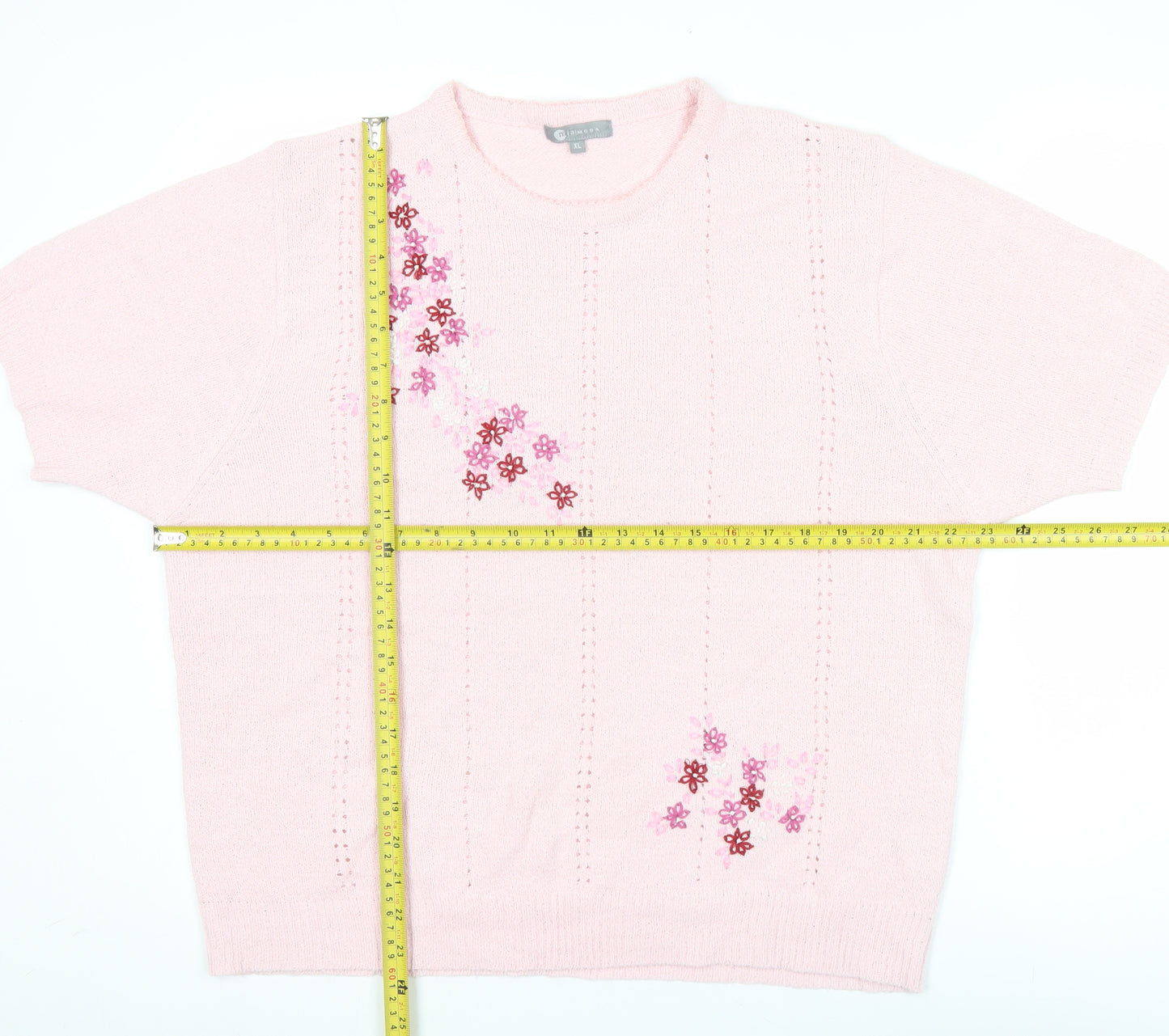 Mia Moda Womens Pink Floral Embroidered Pullover Jumper XL